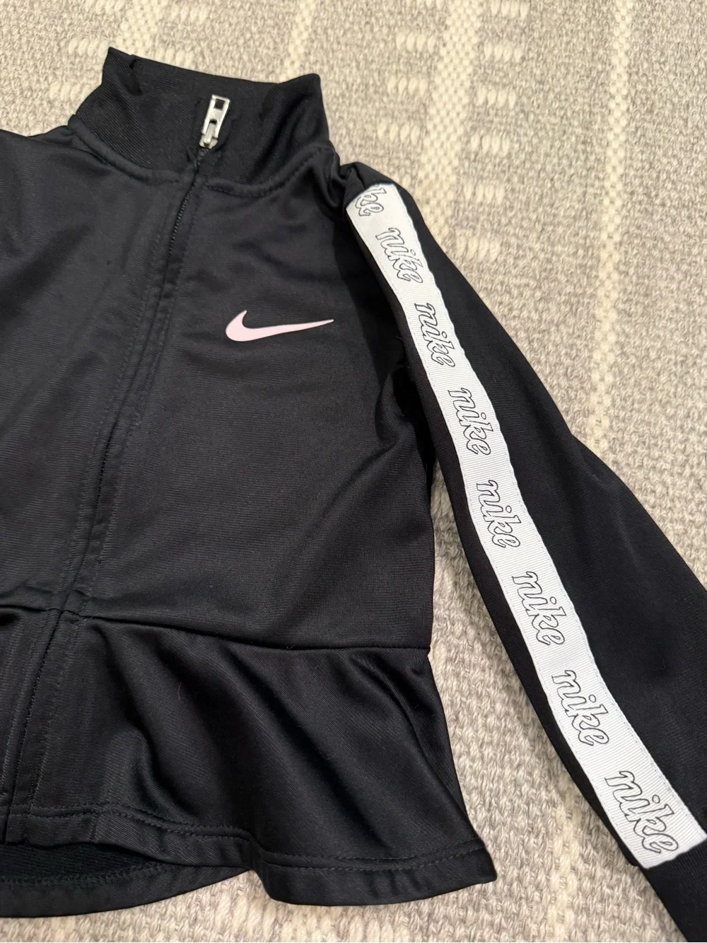 Nike Toddler 2T Girls Ruffle Peplum Track Jacket Black Pink Swoosh